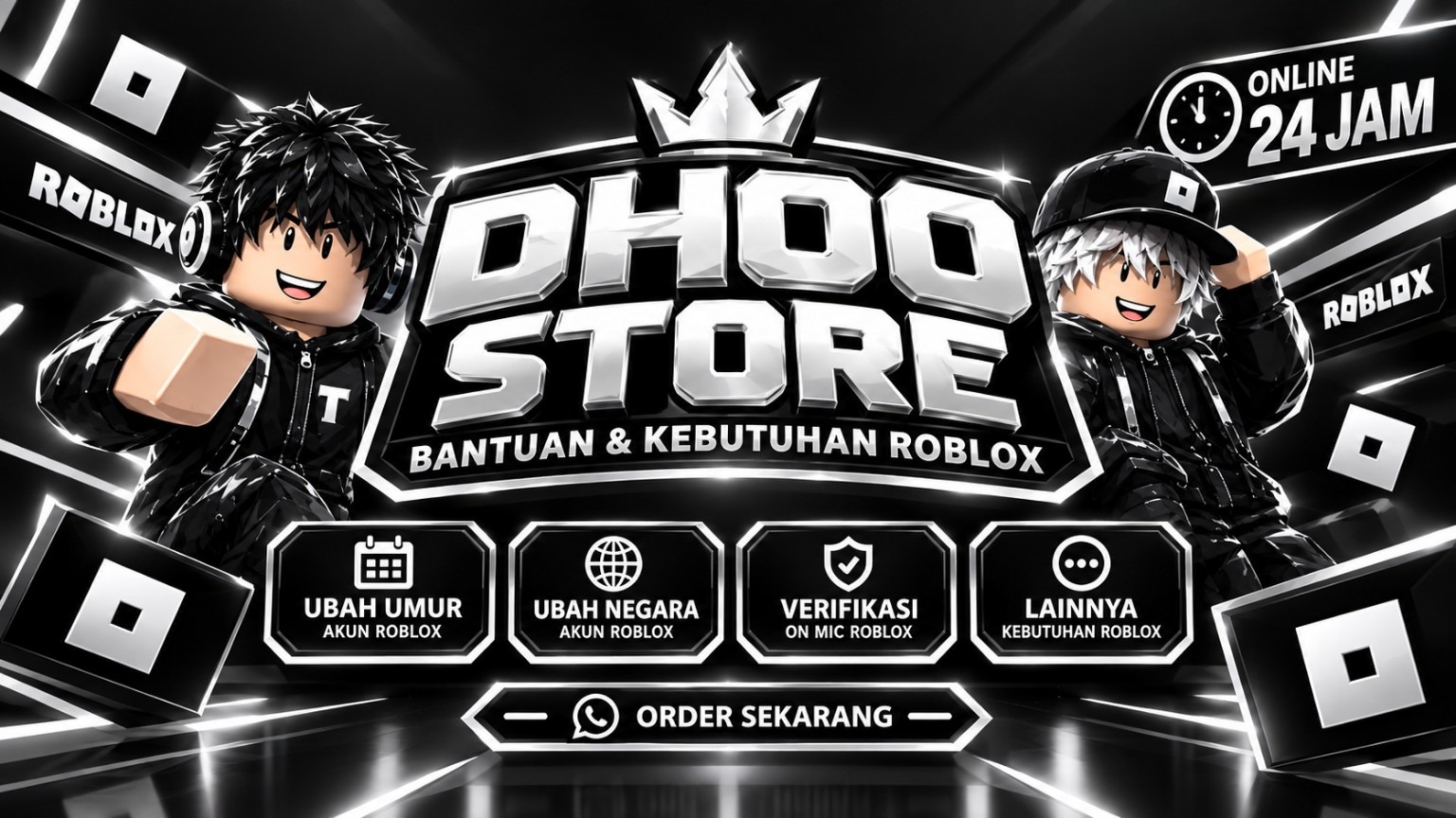 Banner DHOO STORE bantuan dan kebutuhan Roblox
